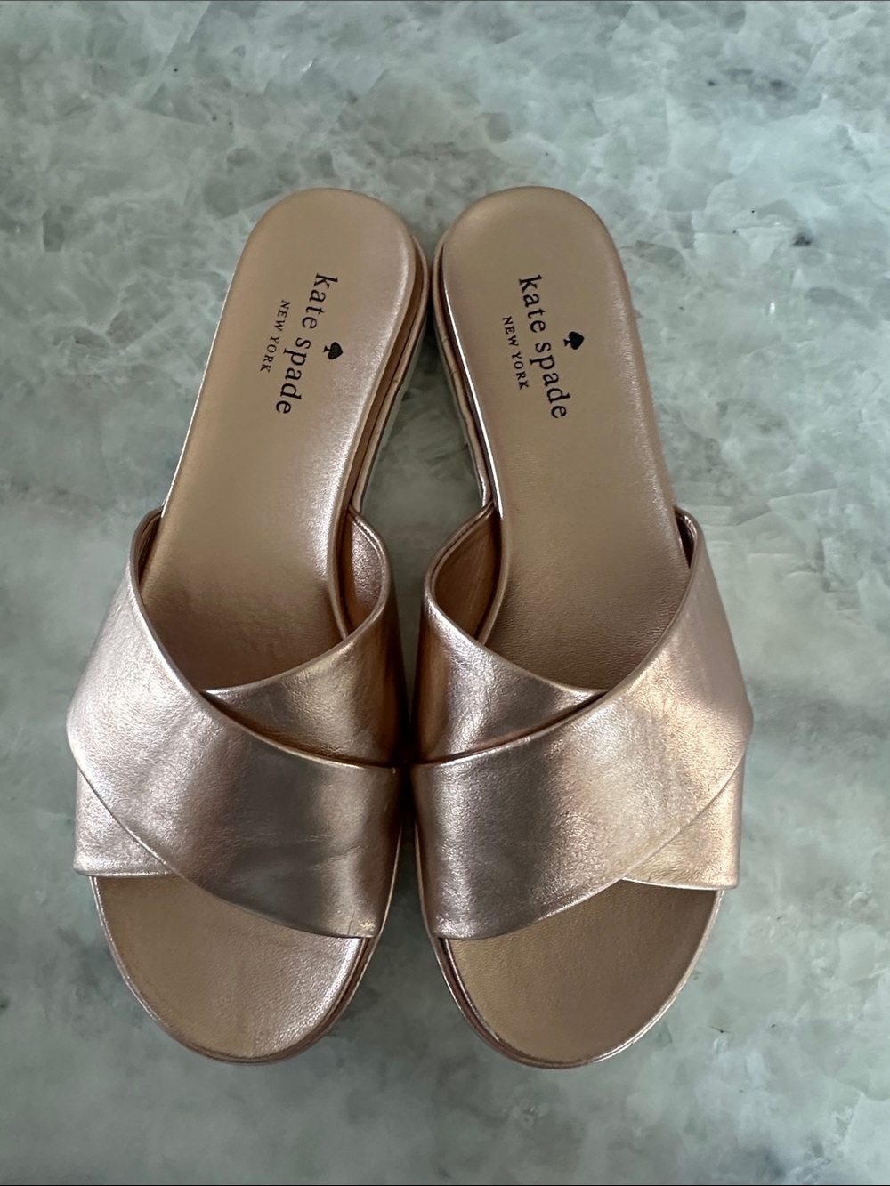 kate spade Metallic Rose Gold Crossover Slide Mules